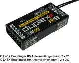 Jeti Duplex R9 9-Kanal Empfänger mit 2.4EX Technologie. Kompakt und leistungsstark für Modellbauer.