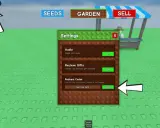 Ustawienia gry z opcją wpisywania kodów do grow a garden, aby zdobyć nagrody.