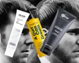 Tre flaconi di gel per capelli, uno bianco Nioxin, uno giallo Matrix e uno nero K-max, sovrapposti a volti maschili in bianco e nero. Il gel fa male ai capelli?