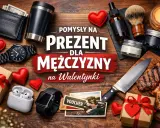 Zestaw prezentów walentynkowych dla mężczyzny: zegarek, słuchawki, portfel, grillowane mięso, kosmetyki.