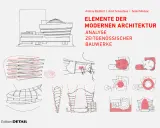 Elemente der modernen Architektur: Skizzen von Gebäuden, Spiralen und technischen Diagrammen, die die Analyse zeitgenössischer Bauwerke illustrieren.