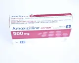 Scatola di Amoxicillina Arrow 500 mg, un antibiotico equivalente all'Augmentin, per adulti e bambini dai 6 anni.