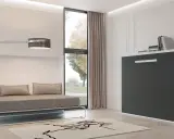 Cama abatible vertical 90x190 con sofá integrado, ideal para optimizar espacios.