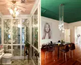 Bagno con soffitto rosa e sala da pranzo con soffitto verde smeraldo: idee pittura soffitto audaci per trasformare gli spazi.