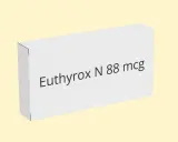 Białe pudełko leku Euthyrox N 88 mcg na jasnym tle.