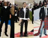 ASAP Rocky Met Gala looks showcase bold fashion choices, from all-black ensembles to a striking kilt over embellished jeans.