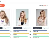 Trzy kobiety w biznesowych stylizacjach, oceniane na Photofeeler. Pierwsza z nich ma "zajebiste profilowe" i wynik 9.3 w kategorii "Likable".