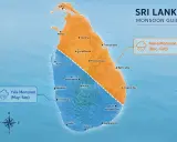 Mapa Sri Lanki z podziałem na Yala Monsoon (maj-wrzesień) i Maha Monsoon (grudzień-luty). Pogoda we wrześniu na Sri Lance jest deszczowa na południu i zachodzie.