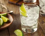 Erfrischender Gin pur trinken mit Eis und Limettenspalten. Frische Limetten liegen daneben.