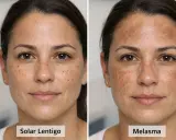 Comparaison de taches de vieillesse : d'un côté, des taches solaires légères, de l'autre, un mélasma plus prononcé.