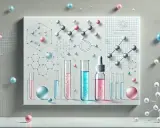 Molecole e provette in un laboratorio. La chimica dietro il significato di antiossidante, con sfere colorate che rappresentano atomi.