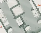 Progetto per ricavare due bagni adiacenti: Bagno A con vasca e lavabo, Bagno B con doccia, vasca e WC.