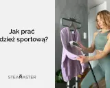 Kobieta używa parownicy do odświeżenia odzieży sportowej. Szybki sposób na utrzymanie świeżości ubrań po treningu.