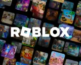 Logo Roblox otoczone mozaiką z miniaturkami fajne gry na roblox. Widać różne światy i postacie.