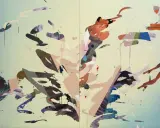 A dynamic modern abstract art piece with bold brushstrokes and a vibrant color palette, evoking a sense of movement and energy.