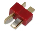 Roter Dean Stecker mit zwei goldenen Kontakten, ideal für Modellbau-Akkus.