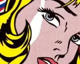 Pop Art-Gesicht mit gelben Haaren und roten Lippen, ein Beispiel für moderne Kunst stilrichtungen.