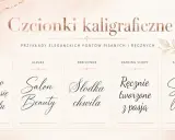 Przykłady eleganckich czcionek drukarskich: "Piękno zaczyna się od detalu", "Salon Beauty", "Słodka chwila", "Ręcznie tworzone z pasją", "Styl i lekkość".