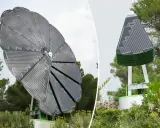 Un tournesol solaire, ouvert comme une fleur, capte la lumière. Fermé, il ressemble à un cône futuriste.