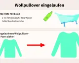 Eingelaufenen Wollpullover retten: Essigbad und sanftes Ziehen helfen, verfilzte Wolle wieder in Form zu bringen.