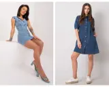 Dwie stylizacje z jeansową sukienką: obcisła z sandałkami na obcasie i rozkloszowana z trampkami. Idealne inspiracje, jakie buty do jeansowej sukienki.