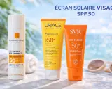 Crème solaire visage tous les jours : La Roche-Posay, Uriage et SVR SPF 50. Protection quotidienne pour une peau éclatante.
