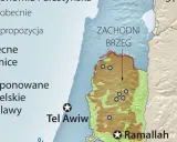 Mapa Zachodniego Brzegu z zaznaczonymi obecnymi i proponowanymi granicami. Izrael jaki kontynent? To skomplikowana kwestia.