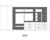 Plano de armario modular de 2.50 m de alto y 1.20 m de ancho, con compartimentos para colgar y cajones.