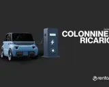 Auto elettrica blu collegata a una colonnina di ricarica. Guida completa ai punti ricarica auto elettriche.