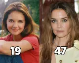 Katie Holmes som Joey Potter i Dawsons Creek, 19 år och 47 år.