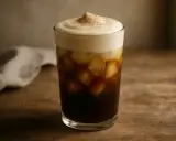 Erfrischender kalter Cappuccino mit cremigem Schaum und Eiswürfeln. Ein tolles Rezept für heiße Tage.