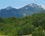 Wielki Chocz góruje nad zielonym lasem.