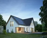 Modernes Haus mit Solaranlage auf dem Dach. Die Dachsanierung mit PV-Pflicht ist eine zukunftsorientierte Entscheidung für nachhaltige Energie.