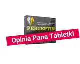 Opakowanie suplementu Perceptin, który ma poprawić co na pamięć, koncentrację i inteligencję. Czerwony pasek z napisem "Opinia Pana Tabletki".