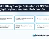Polska Klasyfikacja Działalności (PKD) - przegląd, wybór i zmiana kodów. Przykłady: oprogramowanie, handel, gastronomia, fryzjerstwo.