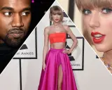 Kanye West i Taylor Swift na gali Grammy. Kanye West w czarnej koszulce, Taylor Swift w dwuczęściowej kreacji.