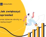 Jak zwiększyć sprzedaż i obroty w restauracji? Stylizowana grafika z człowiekiem biegnącym po wykresie wzrostu.