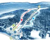 Mapa stoków narciarskich w Wiśle z zaznaczonymi trasami, wyciągami i punktami P.