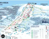 Mapa strediska Kubínska hoľa s vyznačenými zjazdovkami, lanovkami a vleklami.