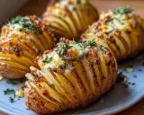 Ziemniaki Hasselback, zapieczone z serem i ziołami, idealne, by pokazać, jak upiec ziemniaki w airfryer.