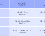 Tabela z wymiarami bagażu podręcznego i osobistego dla linii lotniczych Ryanair, Wizz Air i LOT.