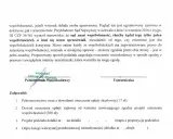 Dokument prawny dotyczący zniesienia współwłasności, z podpisami pełnomocnika i uczestniczki. Załączniki obejmują m.in. projekt podziału działki.