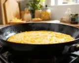 Schmelzender Käse in der Pfanne, dampfend und goldgelb. Der Mozzarella schmilzt perfekt und verlockt zum sofortigen Genuss.
