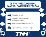 Objawy uszkodzonego zaworu zwrotnego paliwa: trudniejszy rozruch, problemy z wystartowaniem po postoju, niskie ciśnienie paliwa, zapowietrzenie układu.