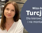 Kobieta w białej bluzce na tle napisu "Wiza do Turcji".