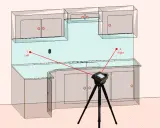 Medición de la altura del salpicadero de la cocina con un escáner 3D. Puntos de referencia "Left" y "Right" marcados.