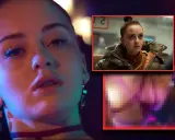 Happy Jankell i filmer och tv-program. En närbild på hennes ansikte och en scen från en serie.