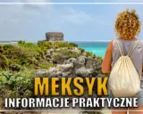 Kobieta z plecakiem na tle ruin Majów i turkusowego morza.