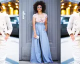 Moda: pantaloni high waist significato. Due donne con outfit eleganti, una con blazer bianco e pantaloni chiari, l'altra con crop top floreale e ampi pantaloni azzurri.