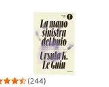 Copertina del libro "La mano sinistra del buio" di Ursula K. Le Guin, con un design astratto e stelle viola.